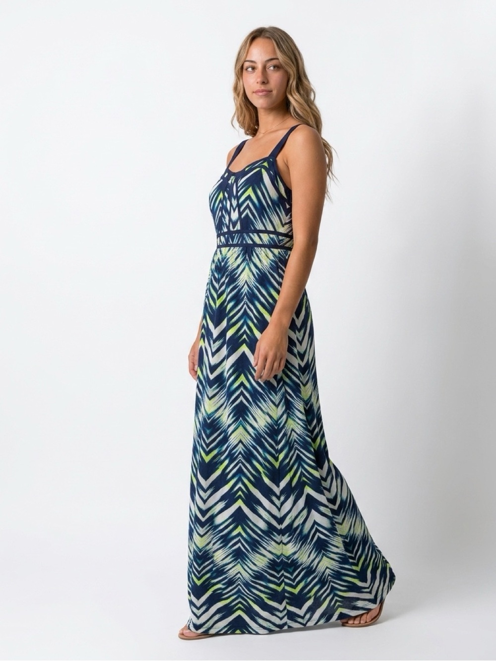 torrid Navy and Lime Chevron Maxi Dress with Slim Straps